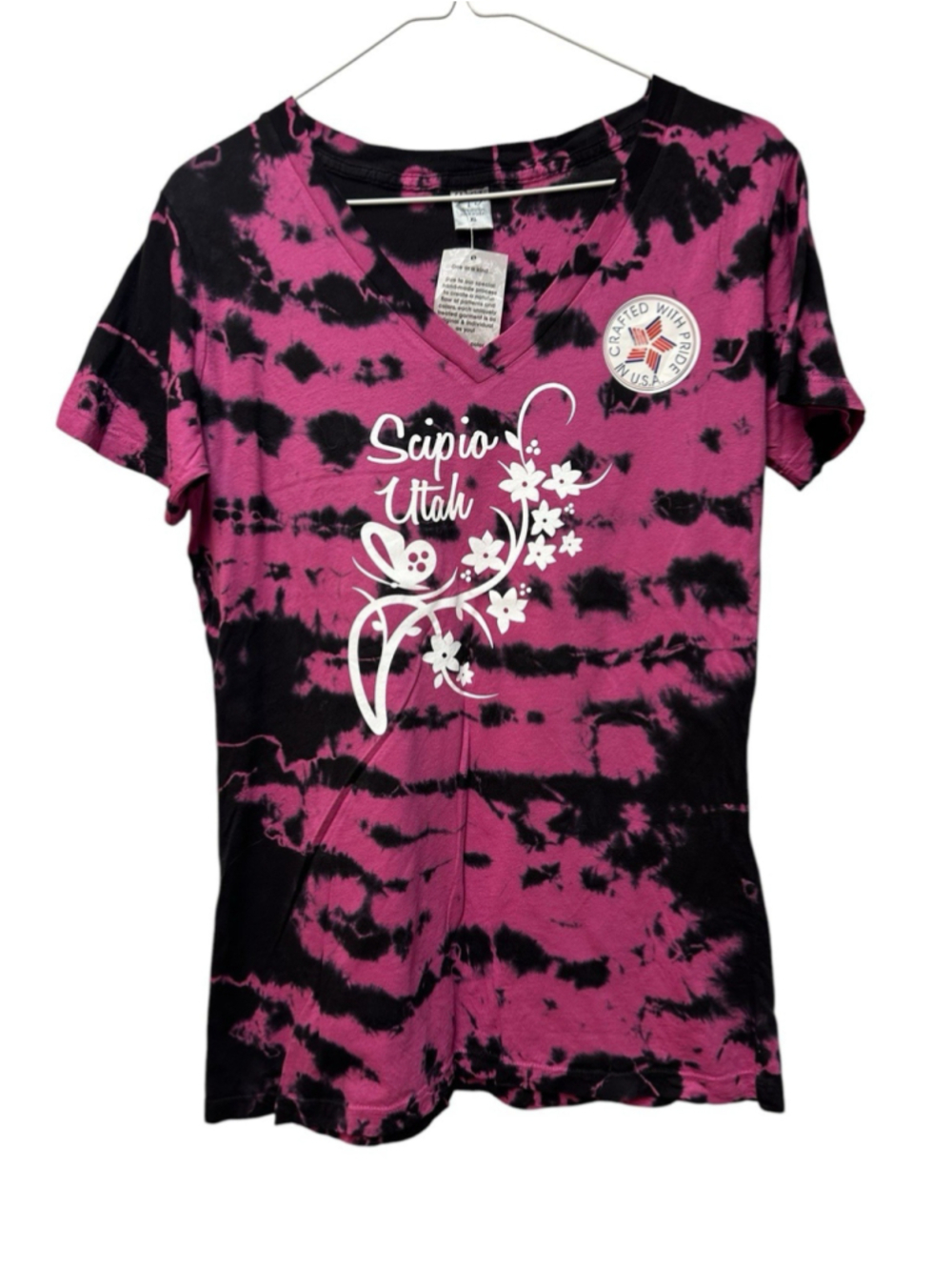 Utah Souvenir Tie Dye Tee Shirt Junior Womens XL Pink & Black Scipio UT NWT NEW